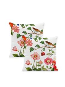 2Pcs Floral Throw Pillow Covers 3D Flower And Bird Throw Farmhouse Pillow Covers Decoration Home Square Sofa Living Room Bedroom Bed Sofa Chair Cushion Covers Universal Suitable For All Seasons (No Filler)