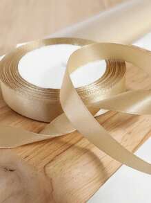 1/2/3/4 卷 25 码香槟金色包装丝带蝴蝶结、彩色丝带、涤纶缎带、礼品盒丝带、提花编织丝带 - 米色 - 查看 3