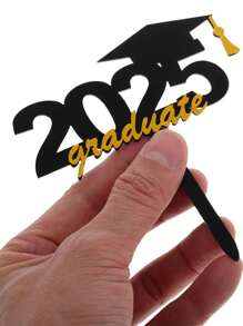 6pcs Novelty Cake Topper Graduation Party Cake Supplies Acrylic Graduation Cake Topper Graduation Cake Decorations 2025 Graduation Cap Cake Inserts - Black - View 2