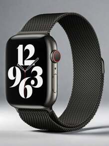 1pc Unisex Milanese Magnetic Strap Compatible With 38/40/41/42/44/45/46/49mm Apple Watch Ultra/SE/10/9/8/7/6/5/4/3/2/1 - Black - View 1
