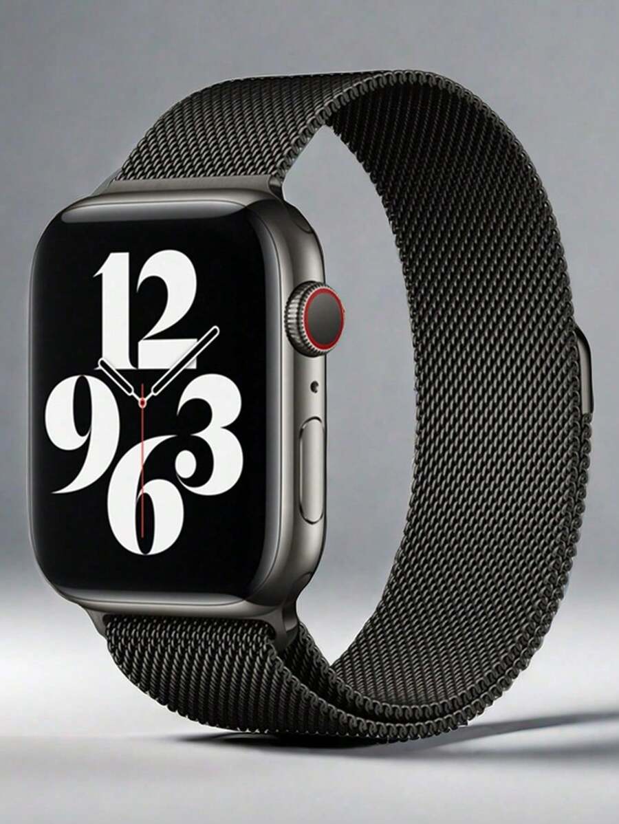 1pc Unisex Milanese Magnetic Strap Compatible With 38/40/41/42/44/45/46/49mm Apple Watch Ultra/SE/10/9/8/7/6/5/4/3/2/1 - Black - View 1