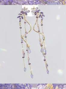 2pcs Butterfly Design Zirconia Tassel Earrings, Fashion Delicate Purple Earrings Suitable For Women Everyday Wear, Suitable For Vacation, Party, Jewelry Gift - Màu tím - Xem 3