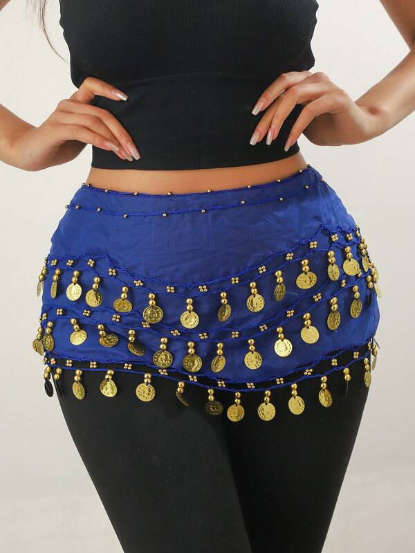 1pc Belly Dance Waist Chain Outfit, Metal Mesh Waist Skirt Band Body Decor, Coin Waist Wrap Belt For Dance, Bohemian Style