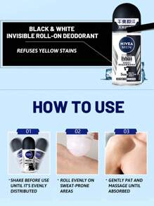 Men Black White Invisible Roll-On Antiperspirant Deodorant, Charming Fragrance, Invisible Formula, Does Not Leave Stains, Long-Lasting For Refreshing & Odor Protection, Suitable For Various Occasions - Black and White Invisible - View 7