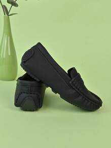 1 par de zapatos tipo náutico planos informales tipo slip-on, para niño/niña, cómodos mocasines para la escuela, al aire libre, primavera y otoño - Negro - Ver 5