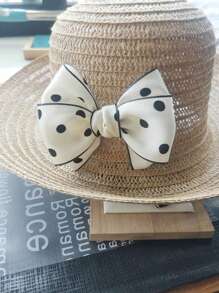 1 Pair Black & White Polka Dot Silk Bow Clips, Suitable For Hat, Headwear, Bag, Clothing Decoration, Fashion Accessories