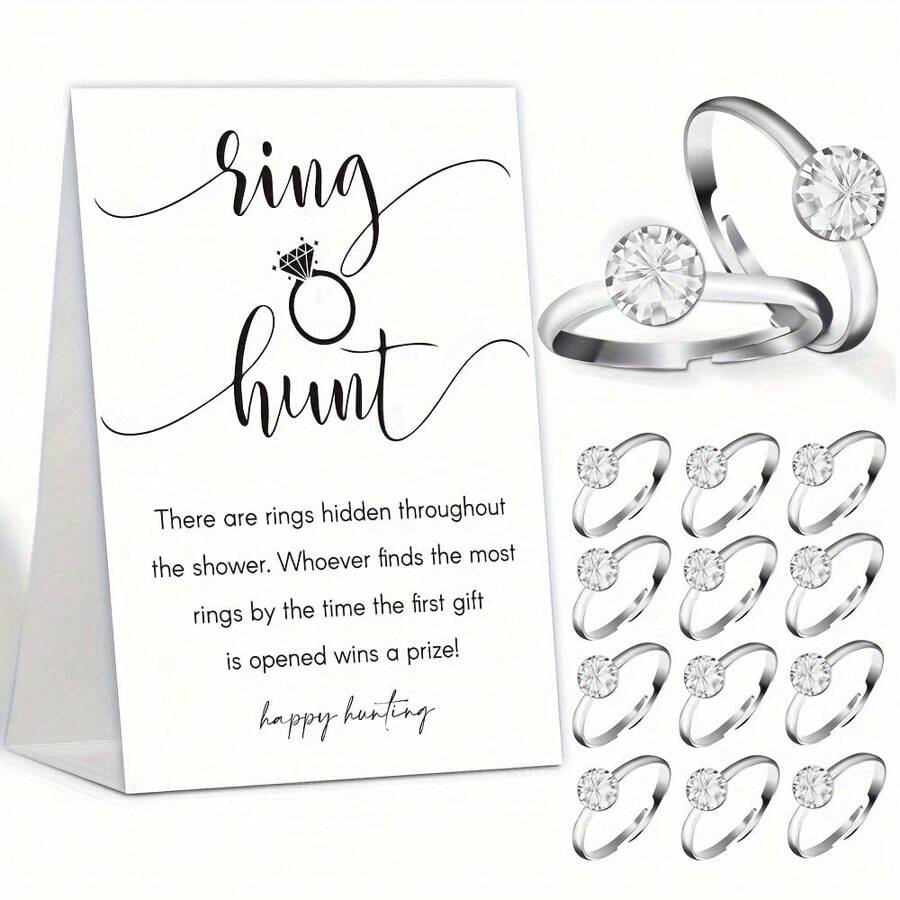 51 件戒指寻宝游戏、新娘送礼会游戏（带戒指、一个标志和 50 个戒指）、新娘送礼会和婚礼送礼会游戏（适合宾客）、订婚派对游戏、新娘送礼会装饰品 - 彩色 - 查看 1