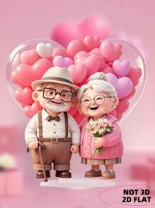 1 Couple Love Balloon Romantic Themed Decoration 2D Acrylic Accessory, Versatile For Easter Weddings, Home Interior Decoration, Office Desk Decoration, Perfect Gift For Daily Life