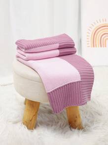 1pc Baby Knitted Patchwork Blanket, Infant Swaddle Wrap, Toddler Thick Quilt - Baby Pink - View 3