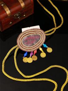 Cinto ajustável com corrente de corda estilo marroquino, borlas e strass, decoração de pérolas, adequado para várias ocasiões