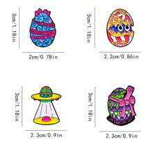 4 件复活节彩蛋卡通胸针，可爱创意彩绘连衣裙装饰珐琅合金徽章