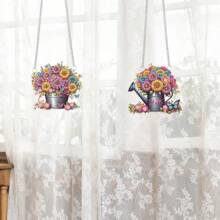 2 Pcs DIY 5D Diamond Art Painting Kits Hanging Sign Floral Garden Themed Diamond Art Window Hanging Ornament Kits Window Pendants Home Garden Wall Door Hanging Diamond Art Kits