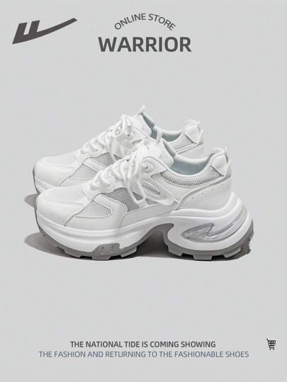 WARRIOR 1 Pair Women's Mesh Breathable Lace Up Thick Sole Versatile Low-Top Outdoor Casual Chunky Sneakers