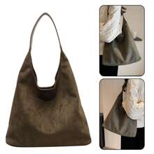 Suede Shoulder Bag Slouchy Tote Bag Large Capacity Purse For Work Travel - Coffee - View 2