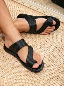 Men's Black Arabic-Style Comfortable Flip Flops - Black - View 3