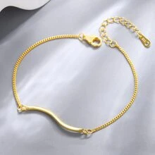 S925 Sterling Silver Geometric Wavy Pattern Bracelet, Versatile, Fashionable, Minimalist, Elegant, Luxury, Korean Style Lightweight Ripple Wrist Ornaments For Women - Gold - View 2