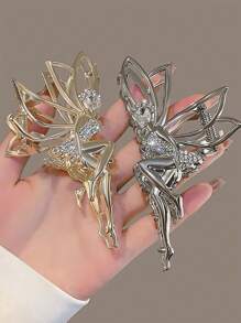 女士合金金色天使仙女礼服头饰夹，高端精致发髻发夹适合日常使用