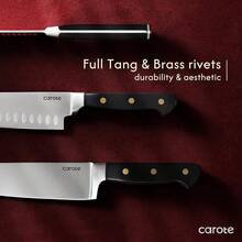 CAROTE 11 Pieces Knife Set With Block For Kitchen, Stainless Steel Razor-Sharp Blade, Triple Riveted Ergonomic Handle, Wooden Magnetic Block, Essential Knife Block Set, Beigeprompt Goods - 黑色-WS - 查看 4