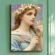 1pc Framed Canvas Wall Art Poster Modern Neoclassical Neutral A Woman Holding A Flower Wall Art For Living Room Bedroom Bathroom Kitchen Apartment Hotel, Artful Home Decoration - Framed, Vertical