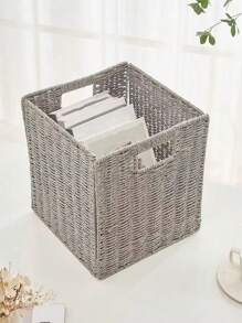 1pc Woven Storage Basket Foldable Bin Closet Organizer For Bedroom Bathroom Kitchen Living Room Decorative Container Handmade Rattan Wicker Basket Home Organization Solution Portable Foldable Design Space Saving Storage - Black - View 8
