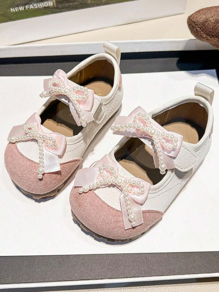 1 Đôi giày bệt da nơ thời trang tối giản thanh lịch cho bé gái, phù hợp cho mùa hè - Hồng - Xem 1