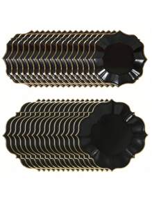 40 个黑色金色铝箔一次性纸盘，适用于派对/庆祝/周年纪念日 20 个 9 英寸午餐盘和 20 个 7 英寸甜点/沙拉盘 - 黑色 - 查看 4