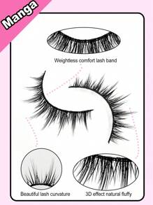 Asiteo 5 Pairs Manga Anime Lashes Natural Look Faux Mink Wispy Fluffy 3D Volume Eyelashes Korean Japanese Asian Cosplay Eyelashes - 黑色 - 查看 5