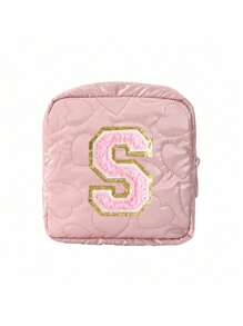 1 pieza Bolsa de almacenamiento portátil y linda, Bolsa de almacenamiento para toallas sanitarias bordada con la primera letra del alfabeto en color púrpura, de material de PU, impermeable, compacta y portátil, que satisface las necesidades de almacenamiento para viajes diarios, un buen regalo para entusiastas de los viajes y regalo familiar
