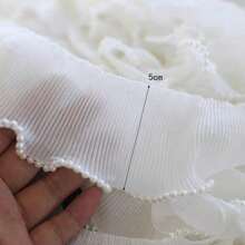 1 Yard Black & White Stretchy Ruched Faux Pearl Lace Trim, Apparel & Bag Decorative Accessory - Multicolor - View 3