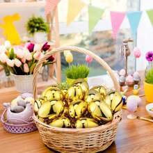 8/14pcs Gold Easter Eggs, 2.4 Inches (6cm) High Metal Plastic Hollow Eggs For Easter Hunting, Basket Fillers, Party Favors - Gold - View 2