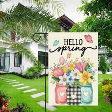 1 件春夏花卉旗帜，带蝴蝶花园装饰，双面户外庭院旗帜 - 彩色 - 查看 1