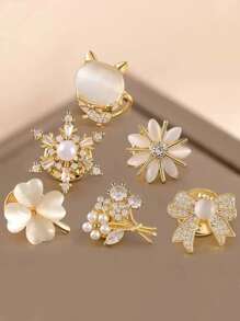 6 st damkrage, manschett och brosch, mångsidig halkfri V-ringad broschnål, damgåva klänningsaccessoarer nål för kläder väska berlock skola kontorsaccessoarer skjortor jacka smycken jul halloween klädnål roliga söta lärarpresenter - Guld - Visa 3