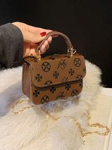 1pc Fashionable And Simple Printed Handbag, Letter Embossed All-Match Mini Handbag Small Square Bag, Change Lipstick Bag, Pu Material With Fashionable Chain Shoulder Strap, Magnetic Buckle Flap Opening And Closing, Suitable For Shopping, Daily Use, Fashionable And All-Match Square Bag Shape Handbag Crossbody Bag - PU Handbag - View 7