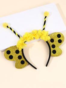 1 件适合幼儿女孩的闪亮蜜蜂和瓢虫头带，可爱可调节天线装饰发带，精致薄纱网状花朵发饰，惊喜派对节日发饰，适合日常生活、度假、儿童青少年的礼物 - 彩色 - 查看 7
