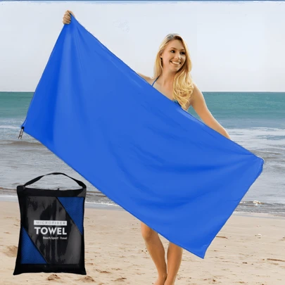 1 pieza Toalla de camping azul marino, súper absorbente, toalla de viaje de microfibra de secado rápido, toalla de playa ultra suave y compacta de secado rápido, adecuada para natación, playa, fitness, senderismo, yoga, mochila de viaje, empaque con bolsa con cremallera, toalla de mano/toalla de gimnasio/toalla de cara/toalla de playa, artículos esenciales de playa, accesorios de playa, flotador de piscina