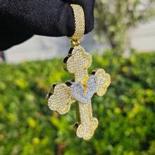1pc Cracked Heart Cross Pendant, Brass Cubic Zirconia Charm, Hip Hop Style For Daily Wear, Comes With 1pc Braided Chain - Style - View 6