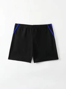 2pcs Men's Contrast Color Drawstring Design Beach Shorts & Swimming Trunks - Black - View 2