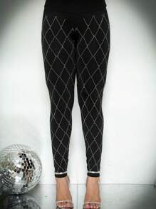 CALÇA SLIM PRETA EM BRILHO STRASS PEDRARIA GEORGINA - Preto - Visão 3