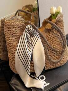 Swobodna, duża torebka ze słomy dla kobiet, duża pojemność torby na ramię do dojazdów do pracy, 2024 nowe lato wszechstronne