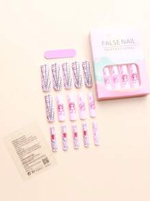24 stuks nieuwe extra lange persnagels, inclusief roze spin, pompoen, rock punk-stijl, kistvorm, 1 nagelvijl en 1 gelei-gel, geschikt voor meisjes, dames, feesten, bruiloften, verjaardagen, dagelijks gebruik
