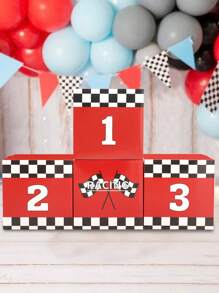 4 piezas de 27cm Cajas de decoración con tema de carreras, diseño de podio a cuadros negros y blancos, decoración de fiesta de cumpleaños con tema de autos, decoración de centro de mesa con patrón de bandera de carreras, suministros de fiesta de cumpleaños, decoración de fondo fotográfico de carreras, regalos de fiesta - carreras - Ver 2