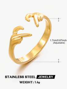 1 件 304 不锈钢金色简约心形戒指，情侣戒指，油压戒指，适合女性日常佩戴，风格 - 金黃色 - 查看 4