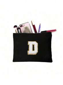 1 件化妆包钱包姓名首字母 A-Z 字母图案洗漱用品收纳袋拉链手机袋铅笔袋手提包旅行必需品女孩礼物化妆工具化妆刷收纳袋学校用品携带方便化妆包化妆品收纳袋