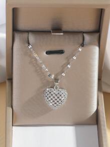 1 件铜方晶锆石心形吊坠项链，优雅奢华的欧式风格，适合送给朋友和家人的礼物 - 彩色 - 查看 7