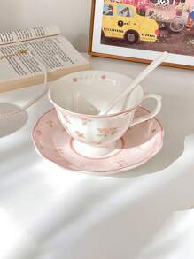 1pc Rustic Ceramic Cup & Saucer Set, French Girl Style Coffee Cup, Retro Nostalgic Milk Cup, Breakfast Cup, Latte Cup, Sweet Afternoon Tea Plate, Snack Plate, Suitable For Cafes, Tea Houses, Parties, Gifts For Best Friends