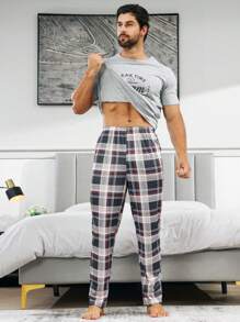 2pcs Men's Pajama Set, Round Neck T-Shirt And Pants - Multicolor - View 7