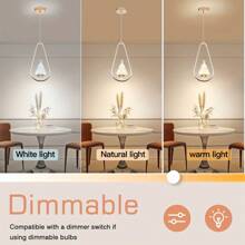 1 st. Moderne LED hanglamp, semi-inbouw gepolijste metalen hanglamp met acryl lampenkap, dimbaar 3-kleuren, inclusief installatiehardware, geschikt voor woonkamer, eetkamer, slaapkamer, gang - vast bedraad, 110V-240V zonder schakelaar of afstandsbediening