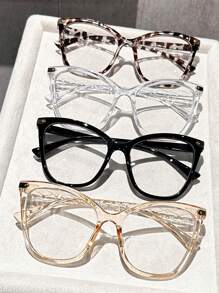 1-4 件女士几何大框塑料休闲风格经典厚实现代简约风格便携眼镜组合适合驾驶日常生活阅读装饰 - 透明 - 查看 17