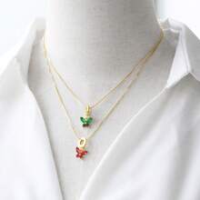 1 件不锈钢 18K 珍珠项链配彩色锆石蝴蝶吊坠，时尚奢华，适合派对、约会、工作 - 蝴蝶型 - 查看 3