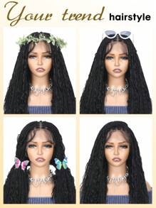 全蕾丝编织假发，手工编织波浪形蕾丝前部假发，200% 密度透气蕾丝假发，适合日常佩戴 - 彩色 - 查看 4